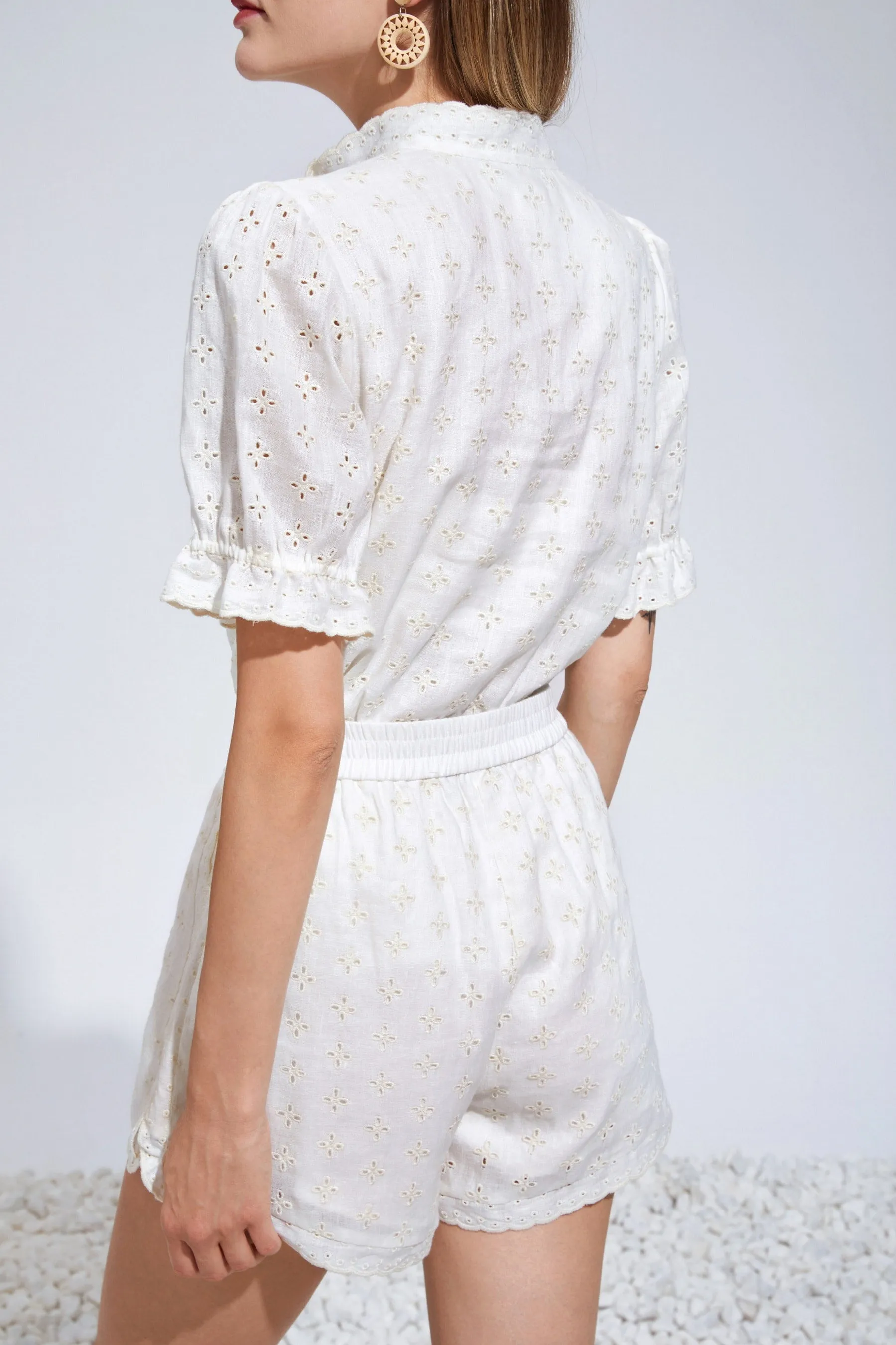 GDS Laure Embroidered Linen Blouse  | Cannoli Cream