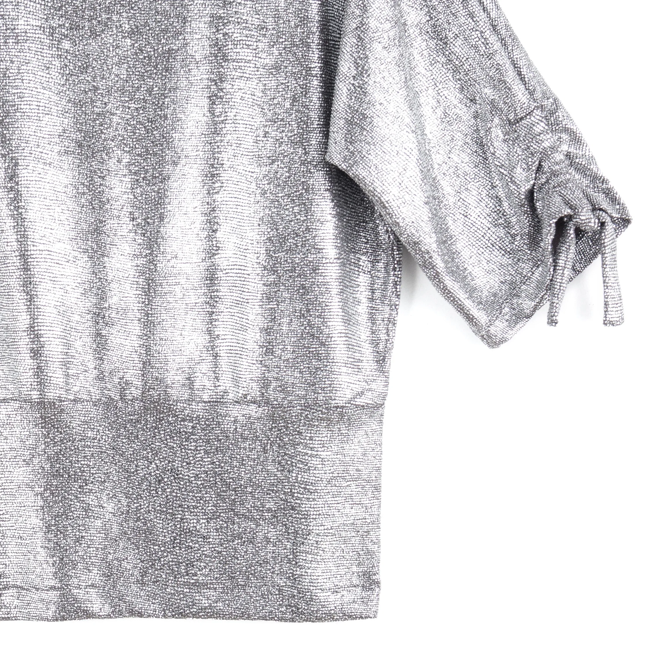 Glitter Foil - Pull-Tie Cuff Blouson Top - Gunmetal - Limited Edition!