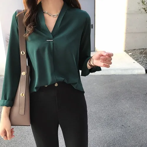 Graduation Gifts  women chiffon blouse shirt long sleeve women shirts fashion womens tops and blouses  3XL 4XL plus size women tops 1681 50