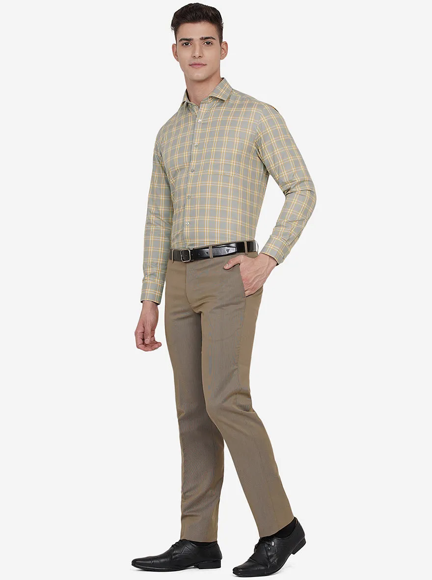 Grey & Yellow Checked Regular Fit Formal Shirt | JadeBlue