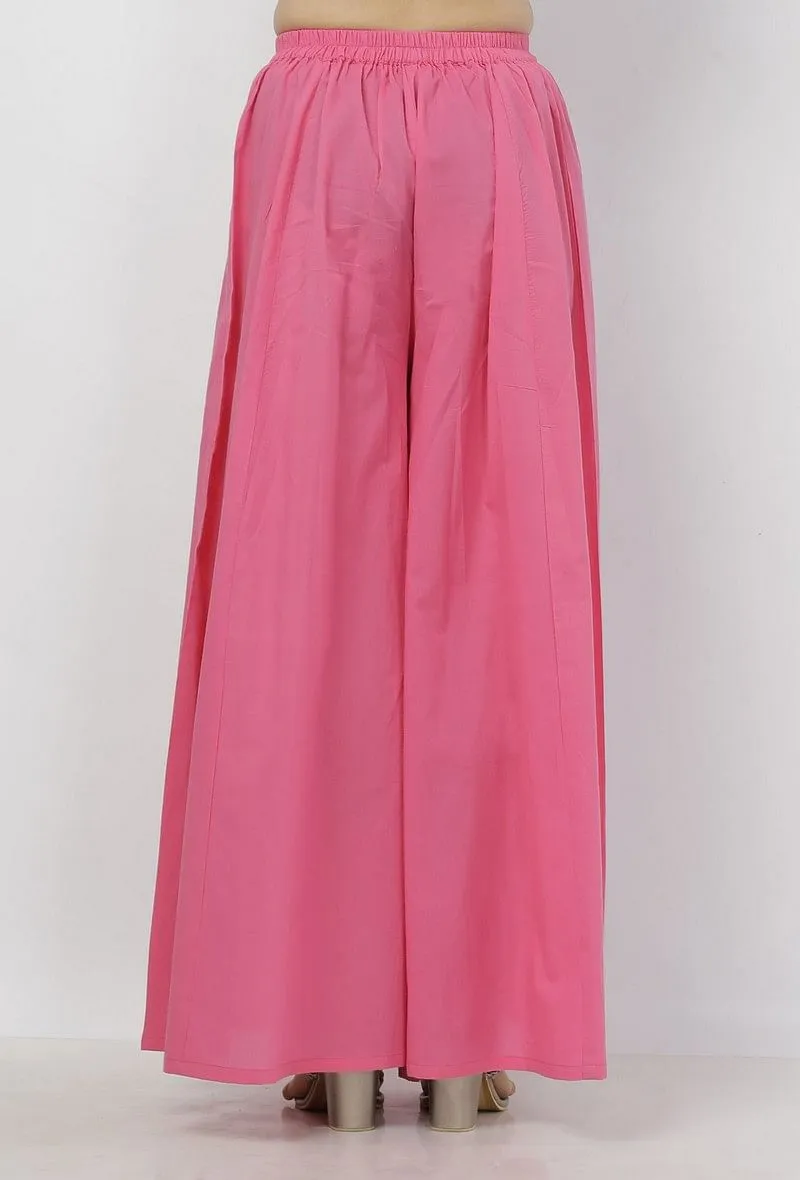 Gul Pink Plain Flared Cotton Palazzo