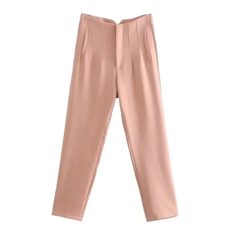 High Waist Formal Office Pants for Women - Slim Fit Pencil Trousers