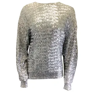 Isabel Marant Silver Metallic Sequined Long Sleeved Top