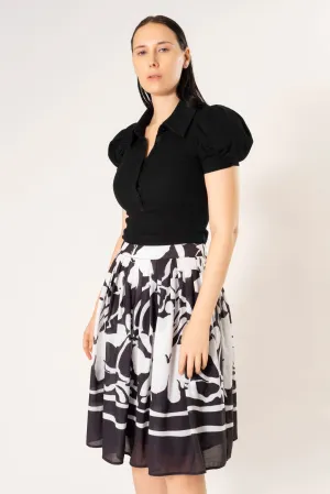 JANE ABSTRACT FLORAL PLEATED MIDI SKIRT