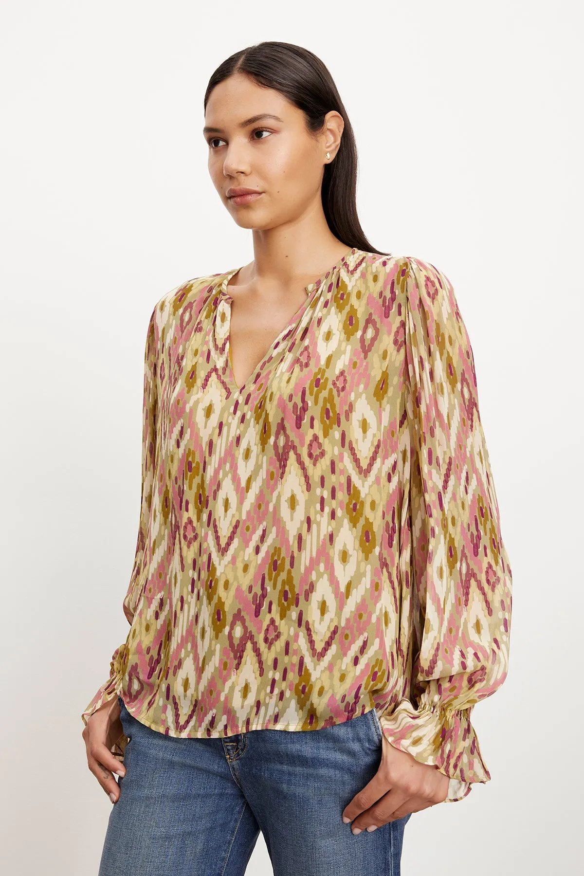 KATHY PRINTED V-NECK BLOUSE