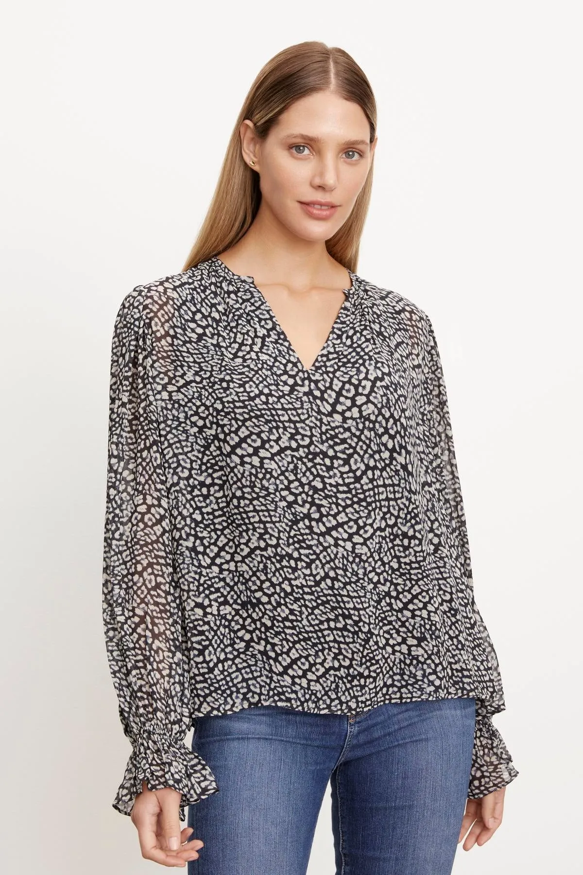 KATHY PRINTED V-NECK BLOUSE