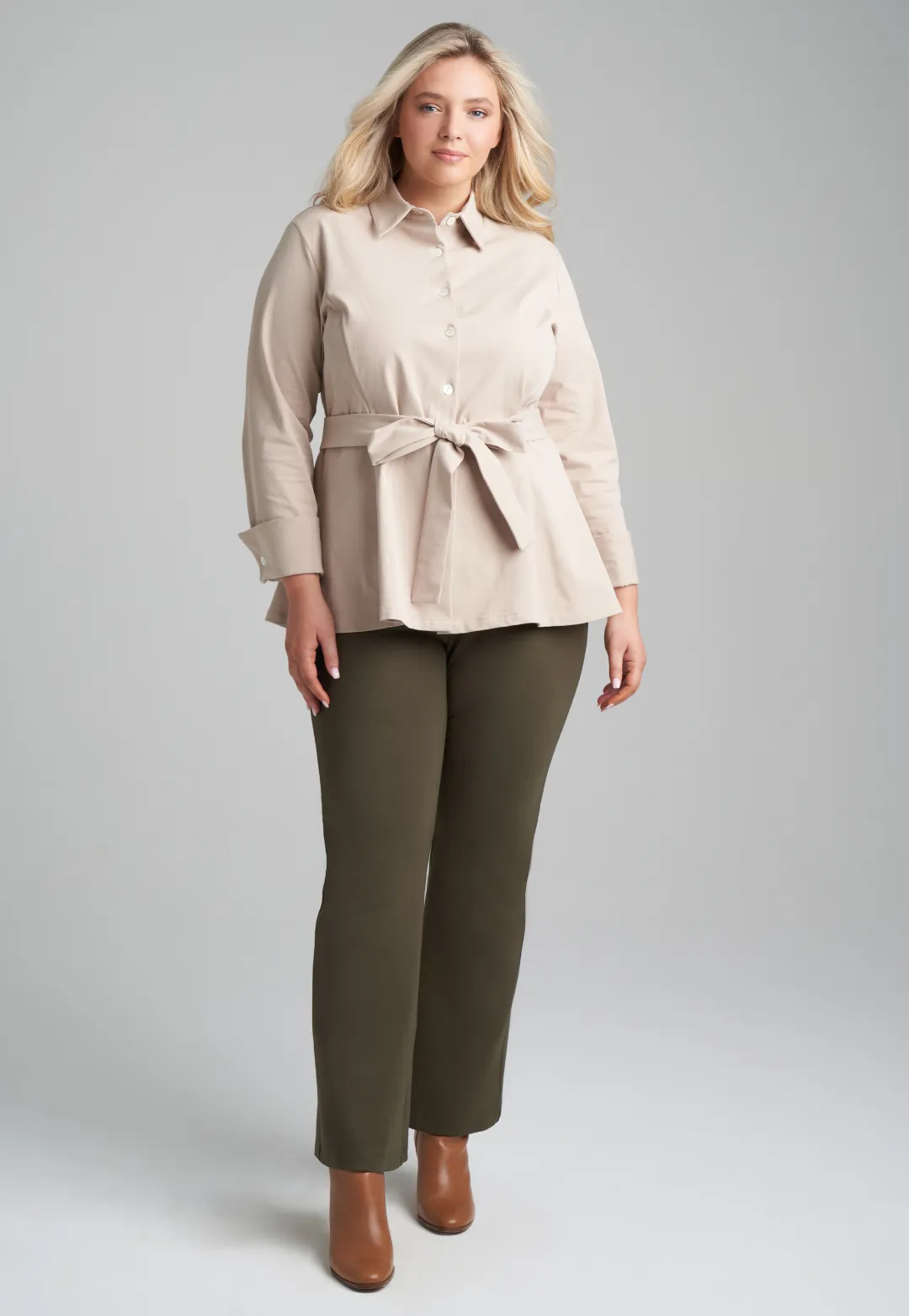 Keaton Italian Stretch Blouse in Khaki