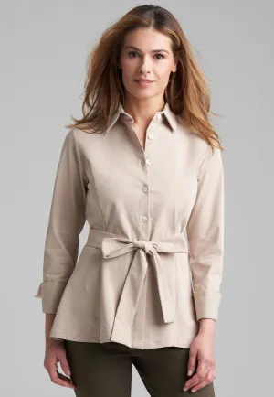 Keaton Italian Stretch Blouse in Khaki