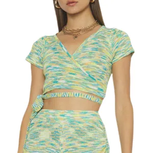 Kristina Wrap Crop Top - Green Multi.