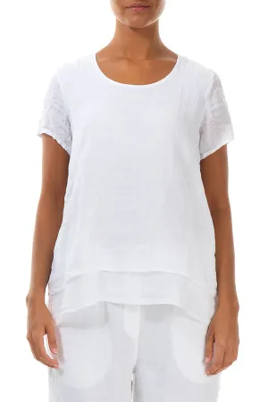 Layered White Gauze Linen Blouse