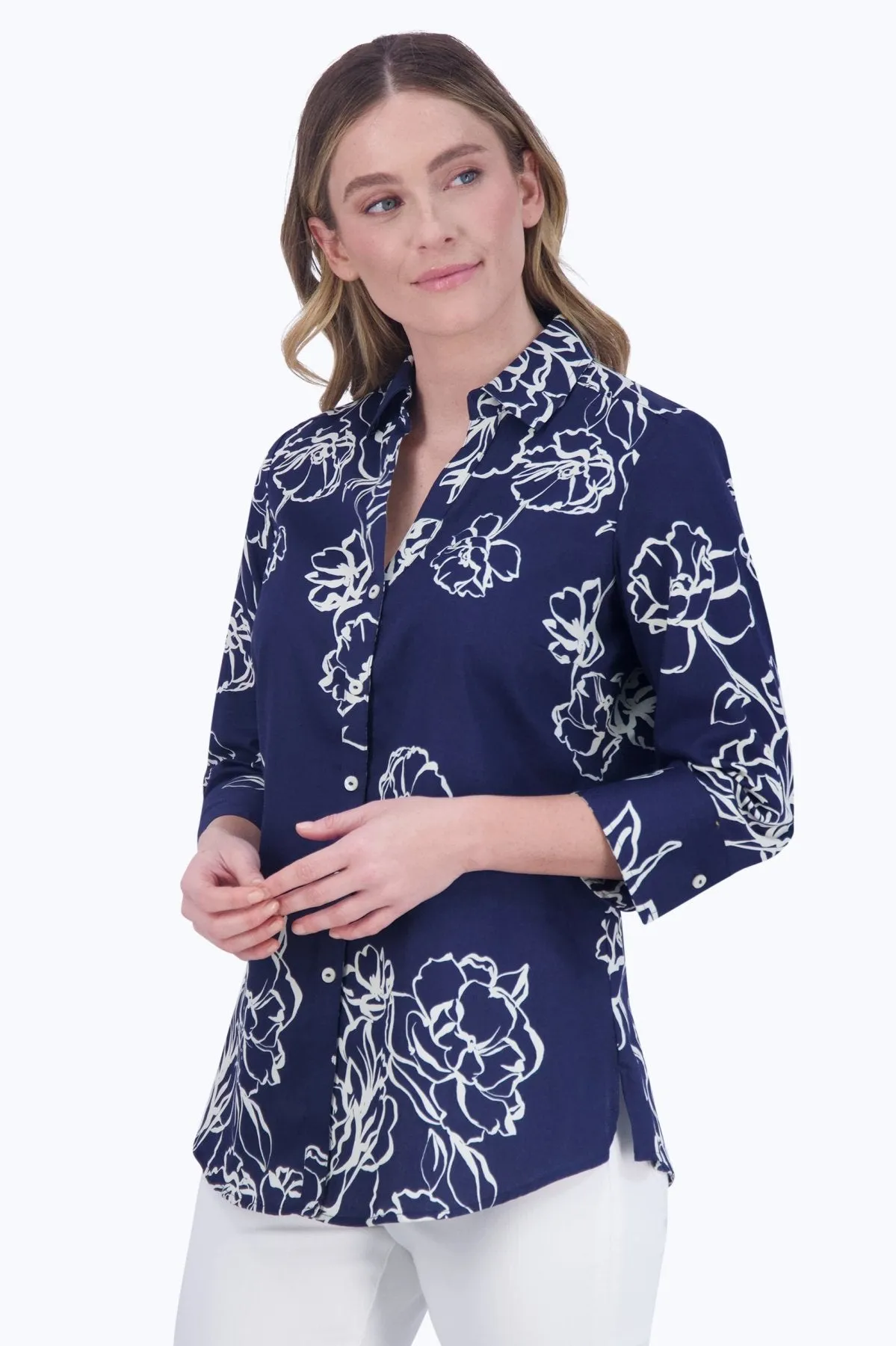 Mary No Iron Drawn Floral Tunic