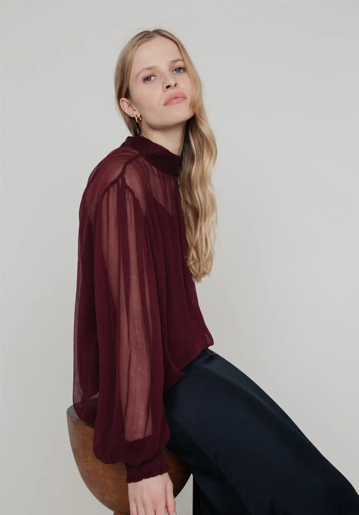 Molly Turtle Neck Blouse In Burgundy