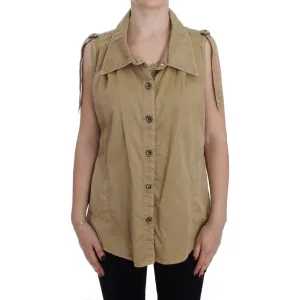 PLEIN SUD Beige Sleeveless Cotton Blouse