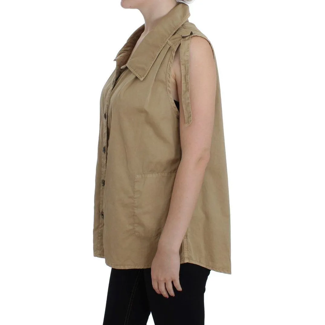 PLEIN SUD Beige Sleeveless Cotton Blouse