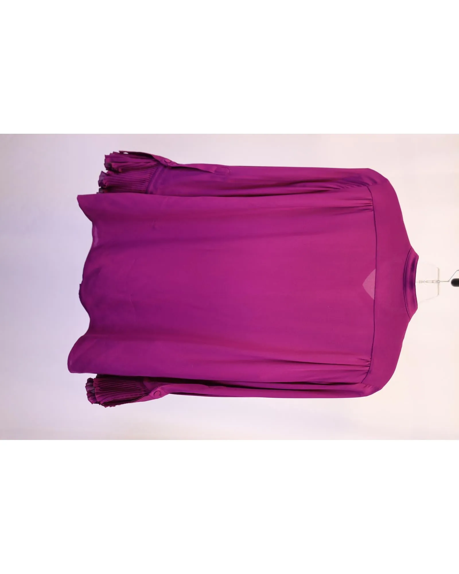 Plisse Ruffle Detail Long-Sleeve Silk Top in Captivating Purple