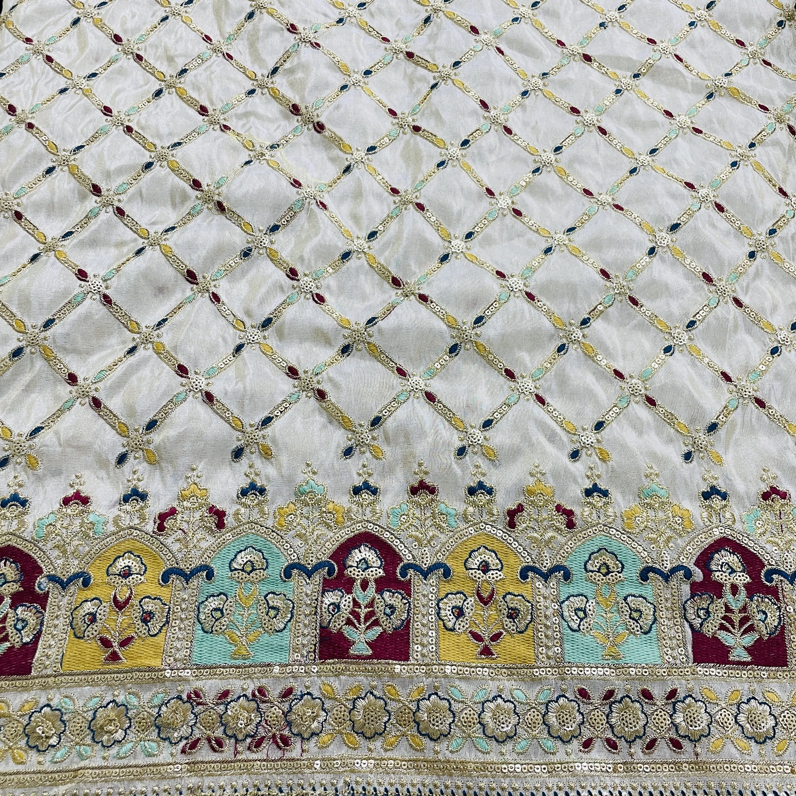 Premium Golden Geometerical Sequins Zari Embroidery Viscose Tissue Fabric