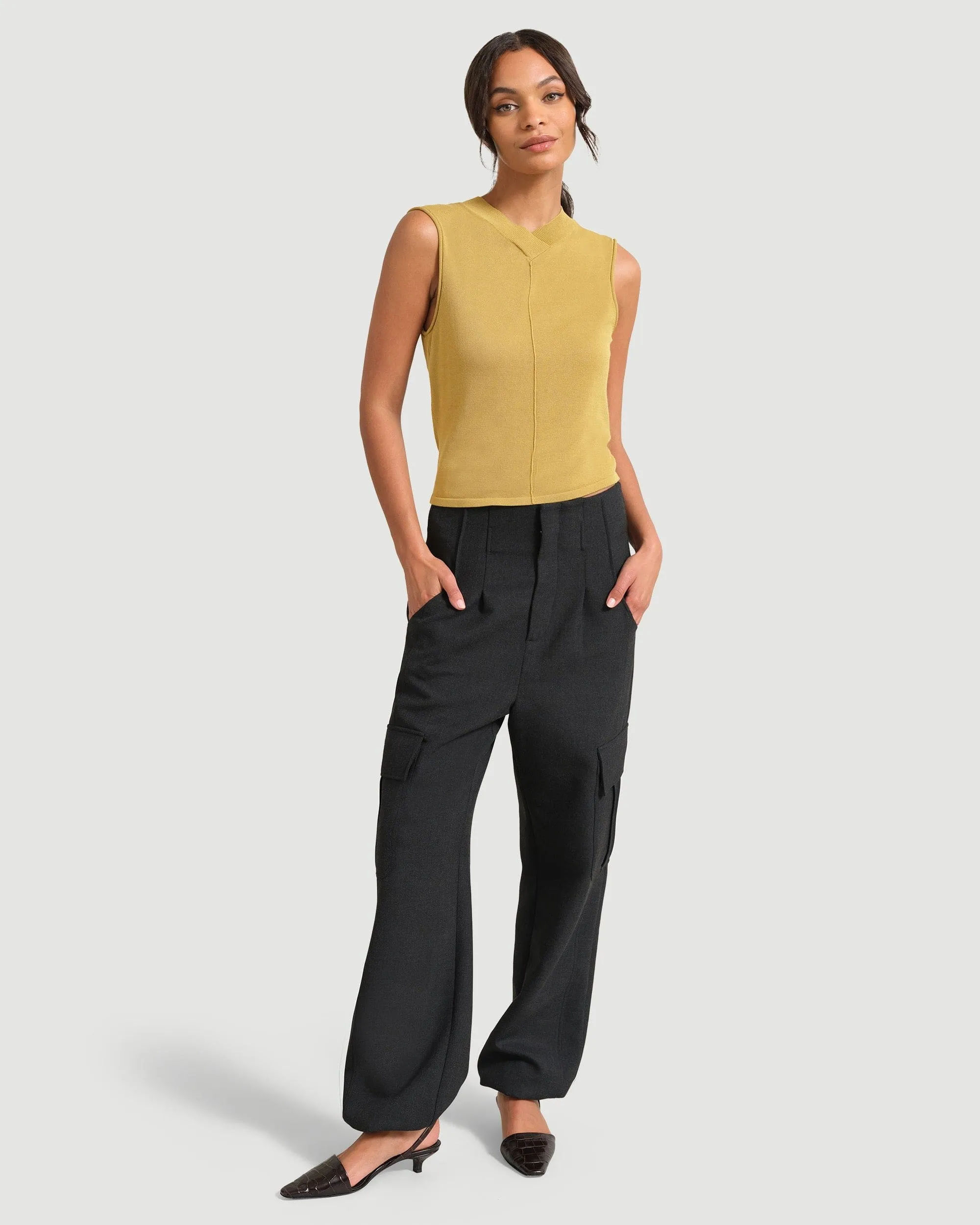 Priya V-Neck Cropped Sweater Tank