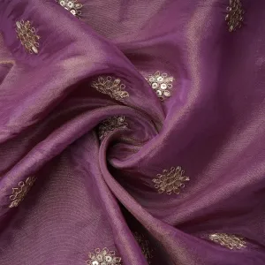 Purple Paisley Zari Embroidery Tissue Fabric 20949