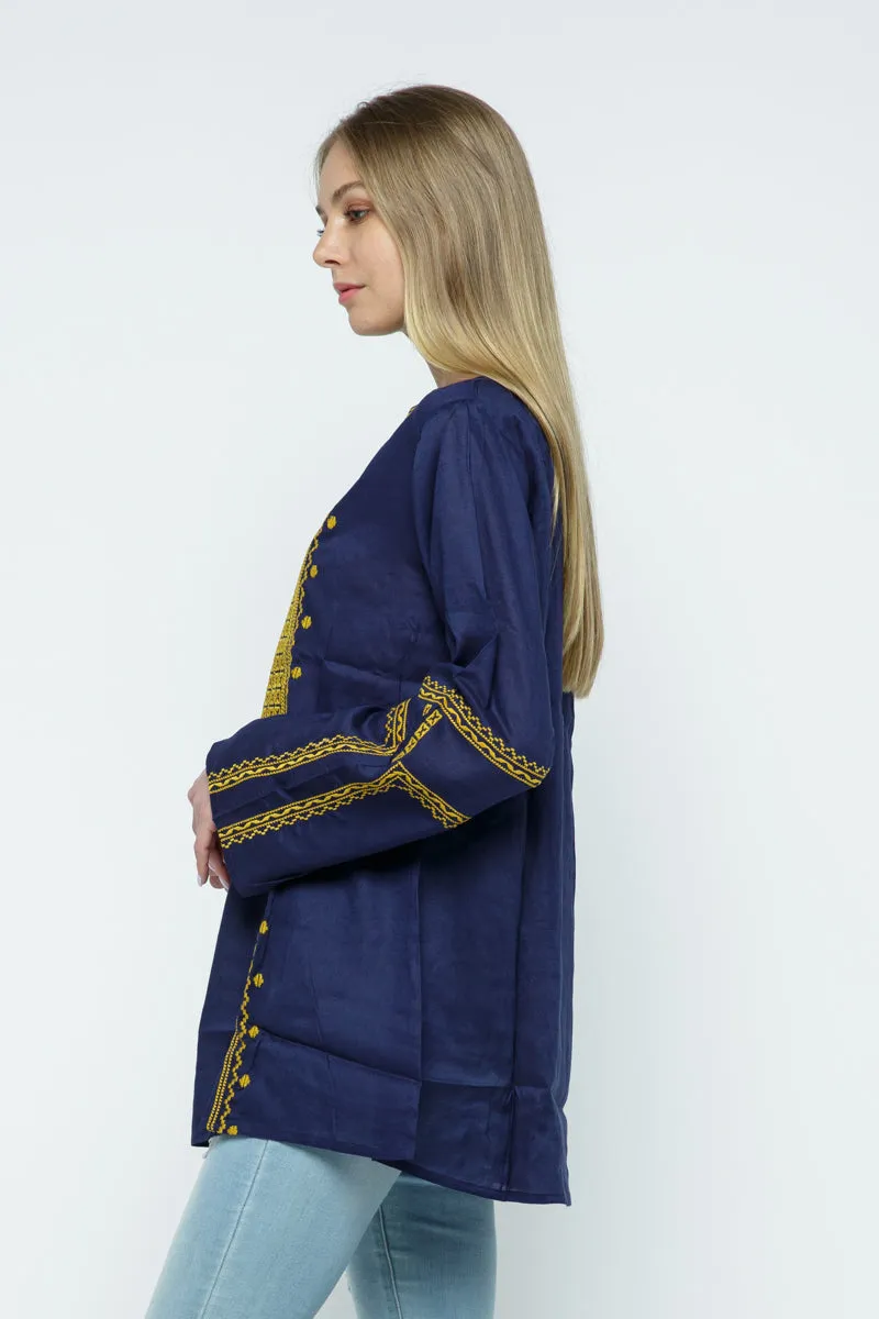 RAJ ALI EMBROIDERED TUNIC - NAVY & GOLD