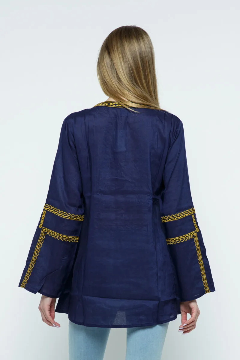 RAJ ALI EMBROIDERED TUNIC - NAVY & GOLD