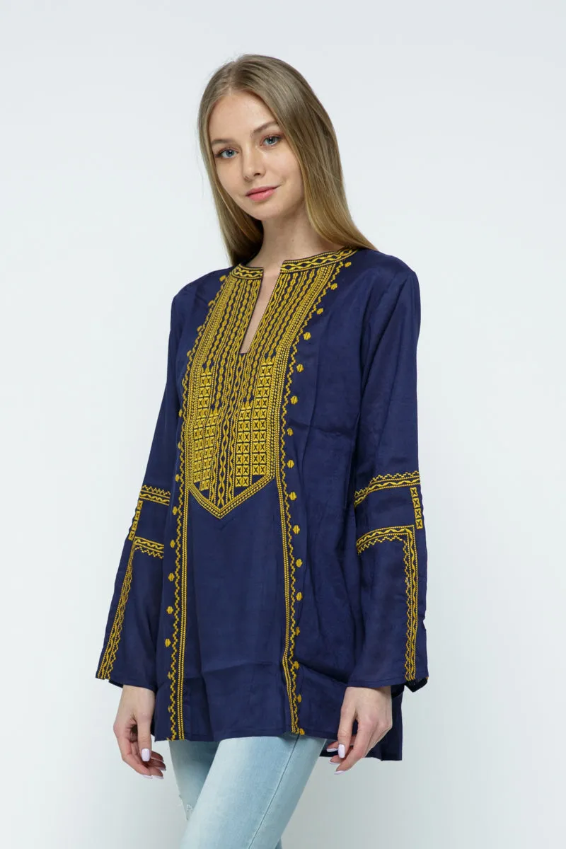 RAJ ALI EMBROIDERED TUNIC - NAVY & GOLD