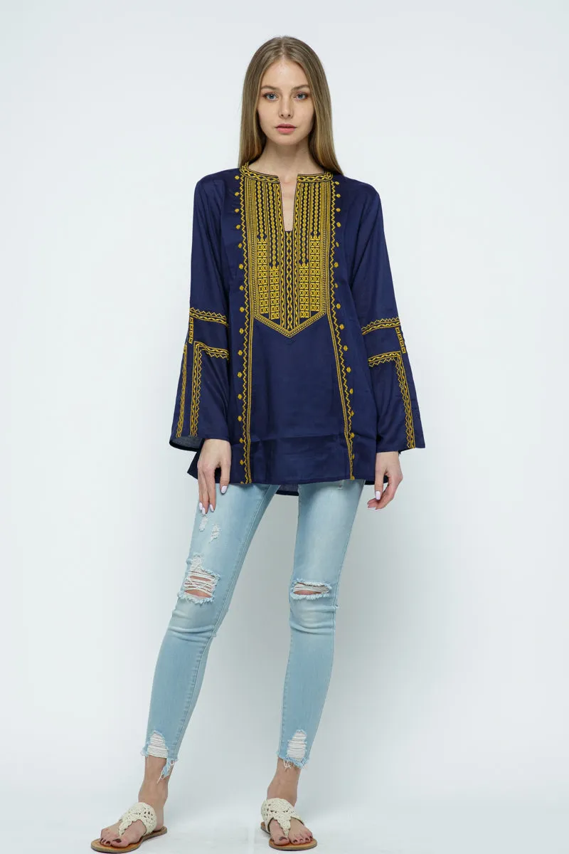 RAJ ALI EMBROIDERED TUNIC - NAVY & GOLD