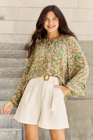 She's Blossoming Full Size Balloon Sleeve Floral Blouse