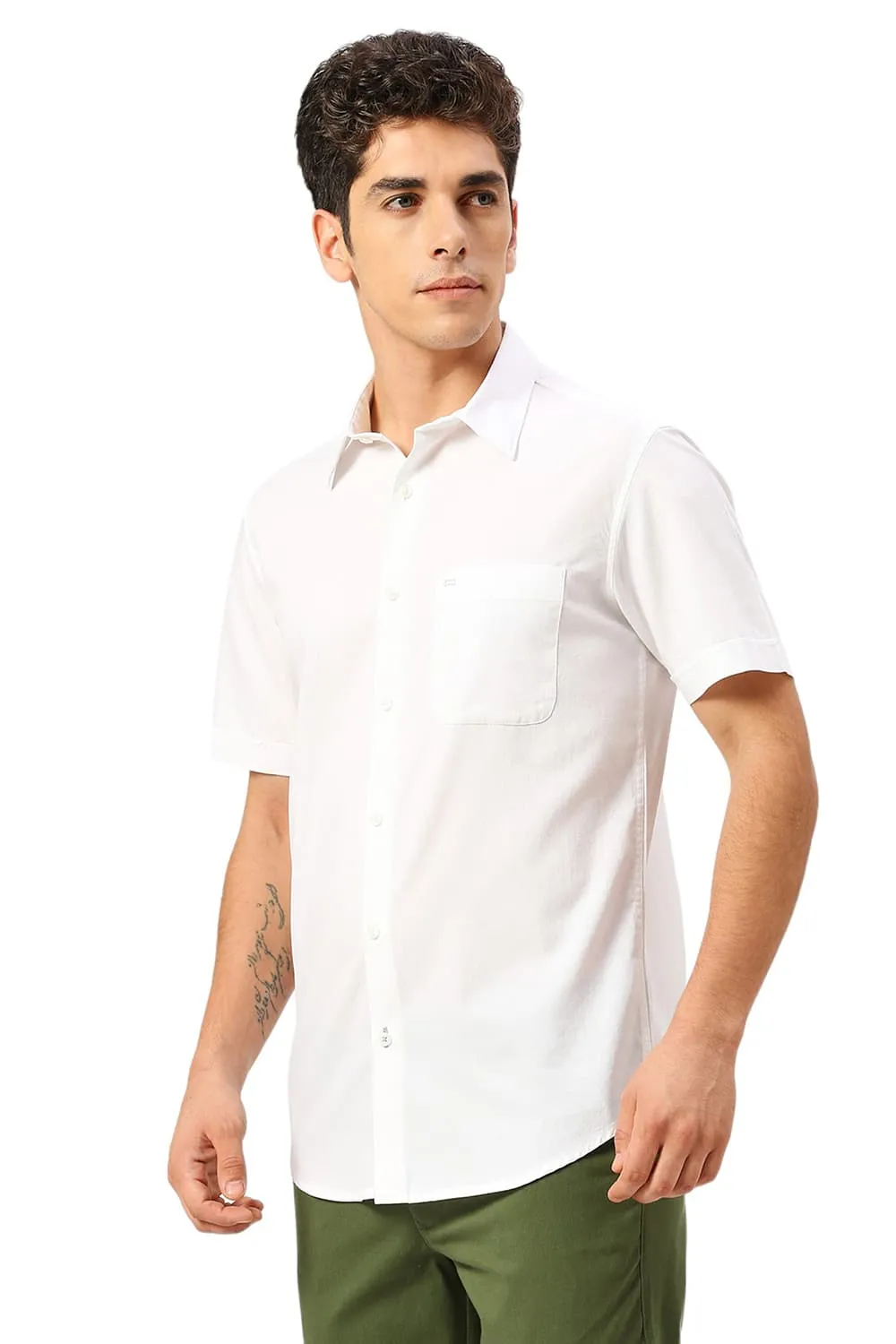 Slim Fit Cotton Crepe Halfsleeves Shirt