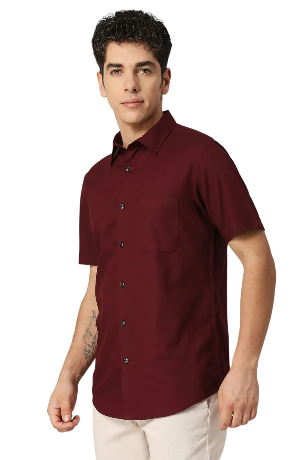 Slim Fit Cotton Crepe Halfsleeves Shirt