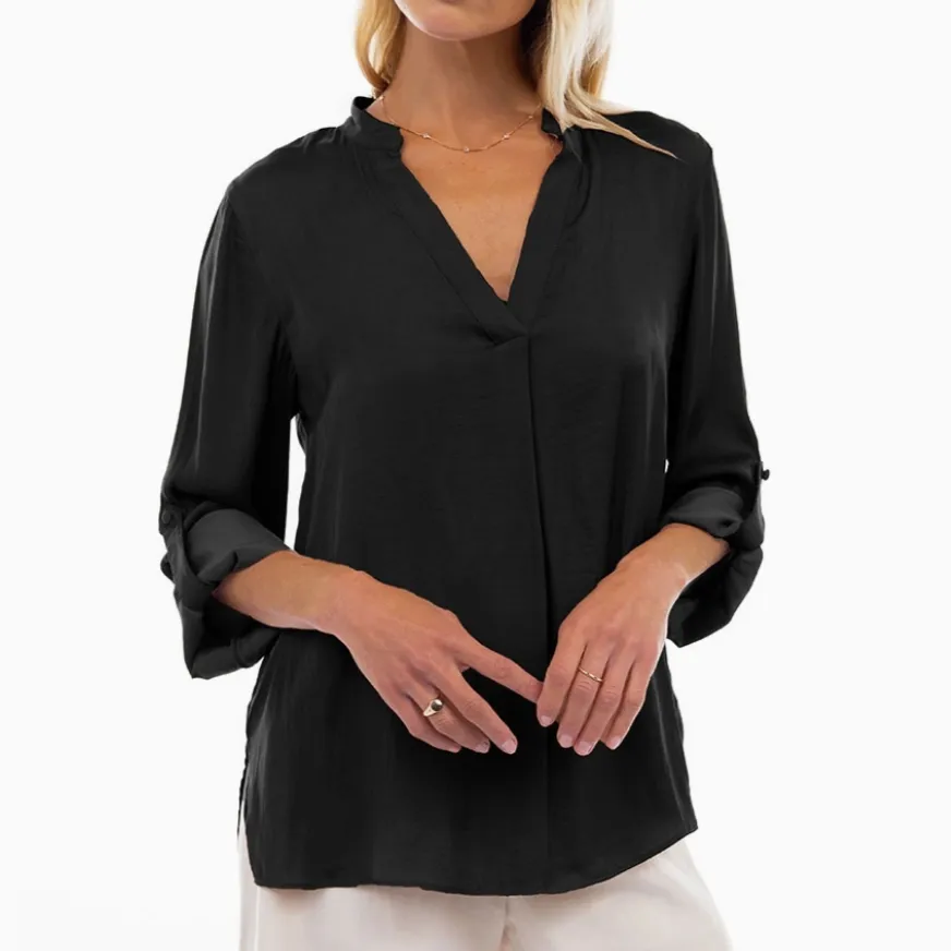 Stay Classy Silky Collar Band Blouse