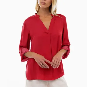 Stay Classy Silky Collar Band Blouse