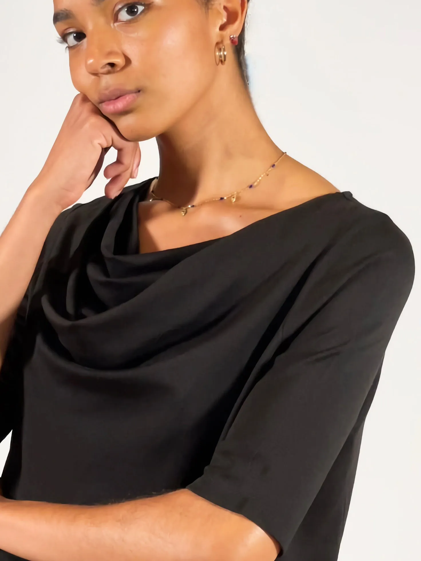 Stretch Mid-Weight Knit Draped Neck Tunic - The Wall