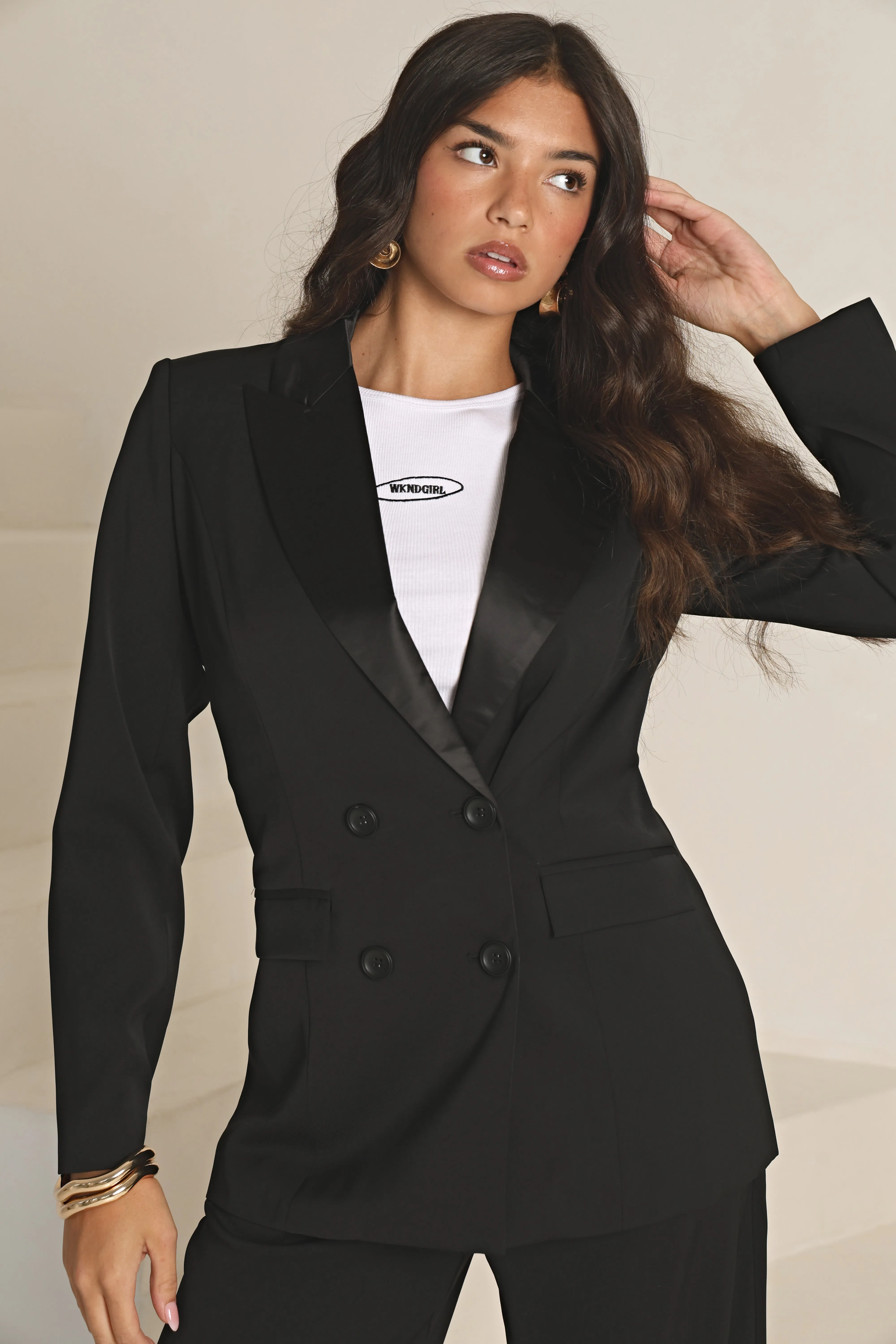 TAILORED CONTRAST LAPEL BLAZER