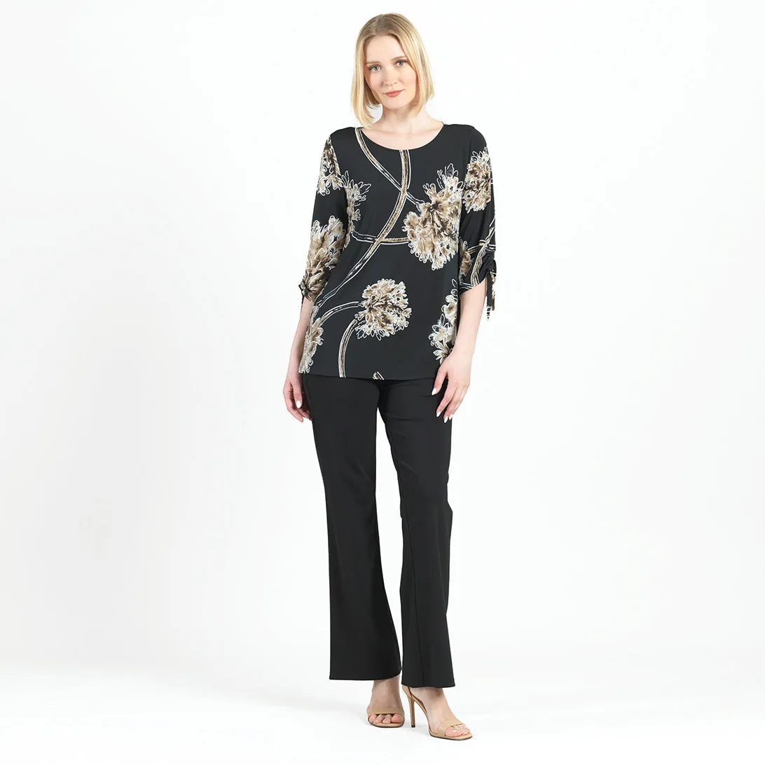 Textured Pull-Tie Cuff Tunic - Mum Blossom