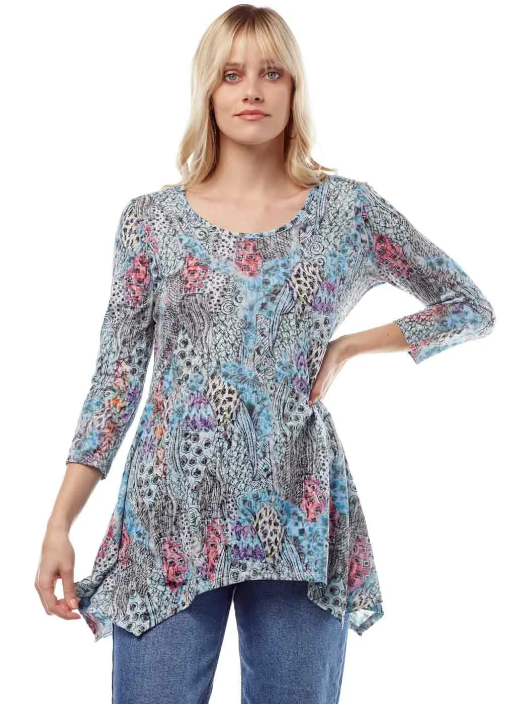 Tianello "HipCat" Print Cotton Burnout Asbury Tunic (Limited Sizes Available)