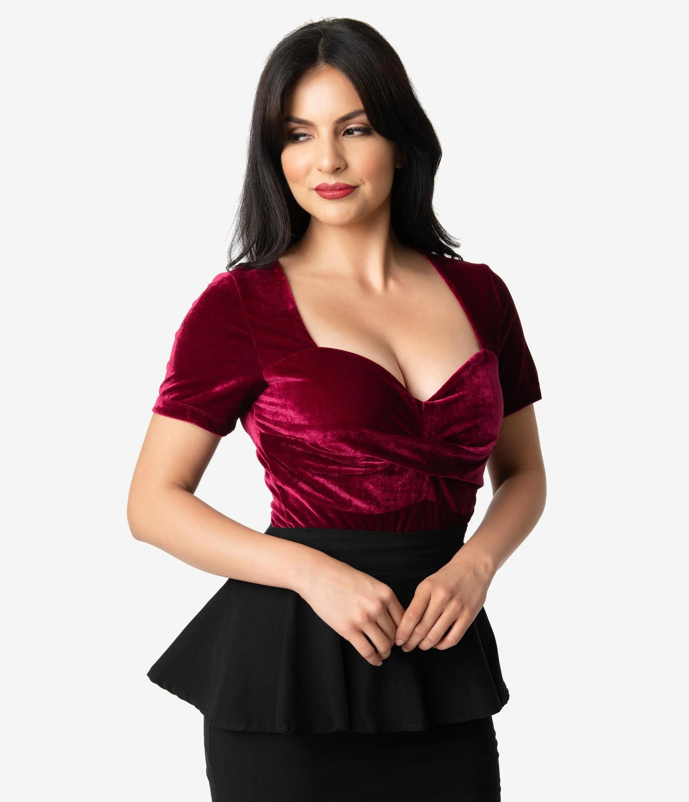 Unique Vintage Burgundy Velvet Sweetheart Ruthie Top