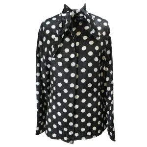 Versace Black / White 2022 Tie Neck Polka Dot Print Silk Blouse