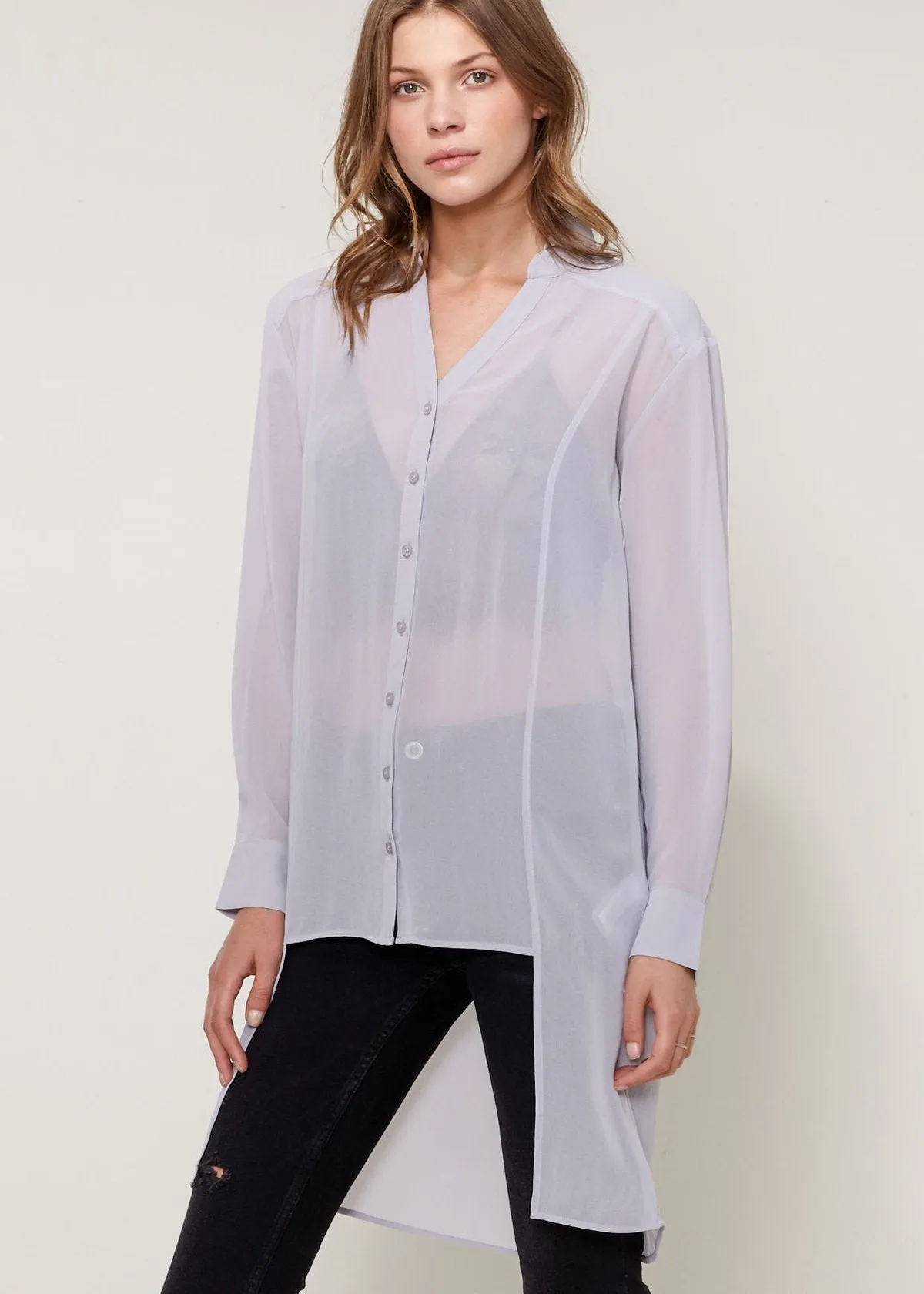 Women's Casual Sheer Hi-Lo Blouse