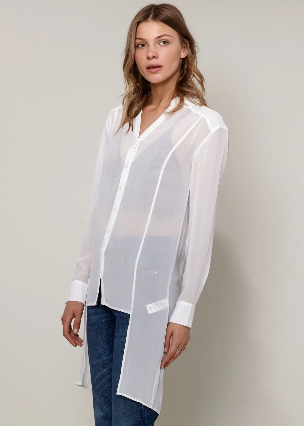 Women's Casual Sheer Hi-Lo Blouse