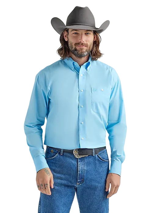 Wrangler Men's George Strait Solid In Baby Blue Shirt