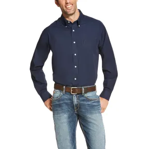 Wrinkle Free Solid Long Sleeve Navy Blue Shirt